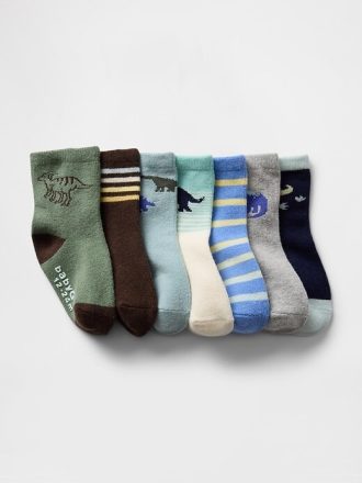 Calcetines de dinosaurio para bebés y niños pequeños (paquete de 7)