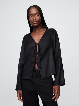 Camisa 100% lino con lazo en la parte delantera