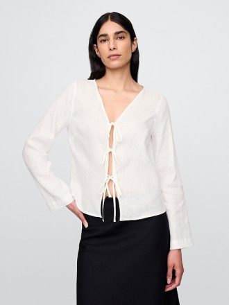 Camisa 100% lino con lazo en la parte delantera