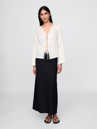 Camisa 100% lino con lazo en la parte delantera