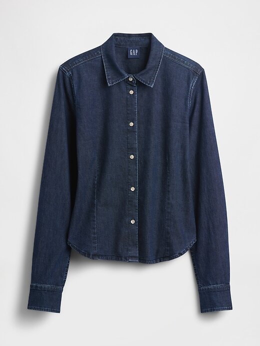 Camisa corta ajustada de mezclilla Camisa corta ajustada de mezclilla