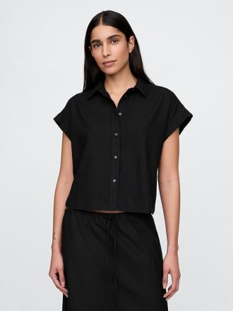 Camisa corta de mezcla de lino