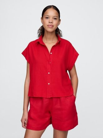 Camisa corta de mezcla de lino