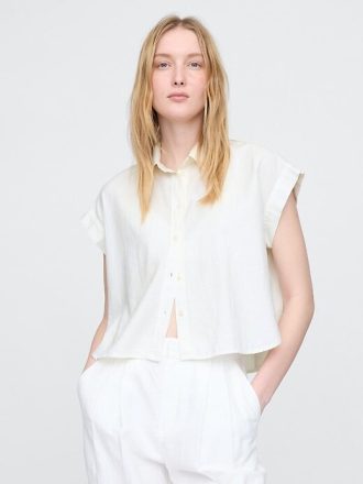 Camisa corta de mezcla de lino
