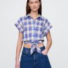 Camisa corta de mezcla de lino con lazo frontal