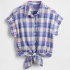 Camisa corta de mezcla de lino con lazo frontal