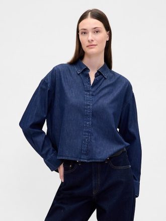 Camisa corta de mezclilla ultra suave con dobladillo recto