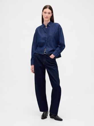 Camisa corta de mezclilla ultra suave con dobladillo recto