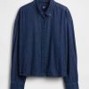 Camisa corta de mezclilla ultra suave con dobladillo recto Camisa corta de mezclilla ultra suave con dobladillo recto