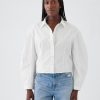 Camisa corta de popelina de algodón orgánico con mangas abullonadas Camisa corta de popelina de algodón orgánico con mangas abullonadas