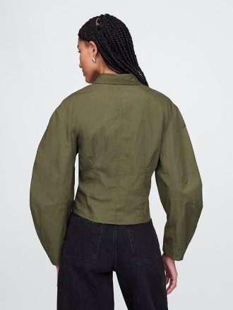 Camisa corta de popelina de algodón orgánico con mangas abullonadas