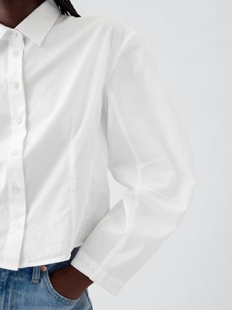 Camisa corta de popelina de algodón orgánico con mangas abullonadas