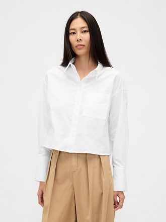 Camisa corta Oxford de algodón orgánico con dobladillo recto