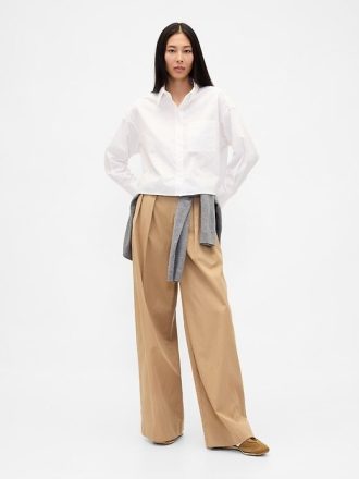 Camisa corta Oxford de algodón orgánico con dobladillo recto