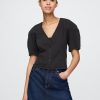Camisa corta vaquera con mangas abullonadas Camisa corta vaquera con mangas abullonadas