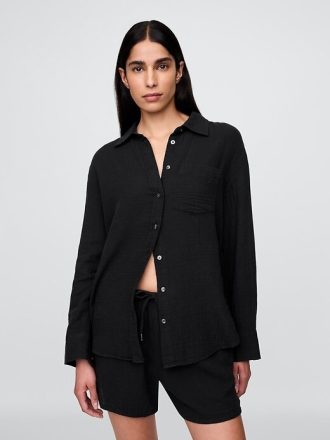 Camisa de gasa de algodón con botones