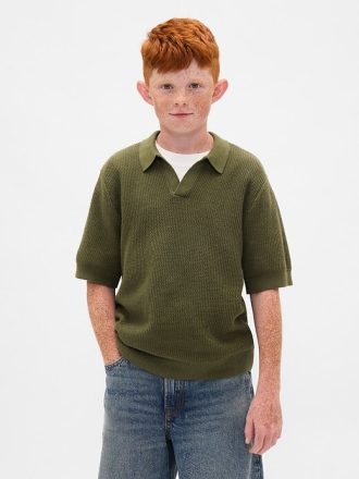 Camisa de gofre con cuello Johnny para niños