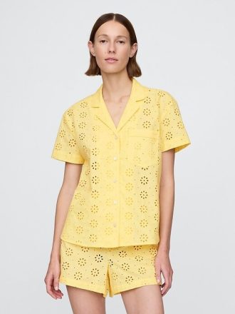 Camisa de pijama de popelina con ojales