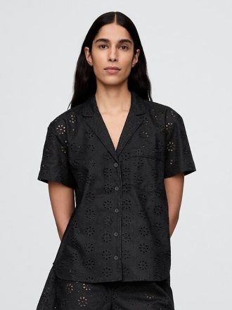 Camisa de pijama de popelina con ojales