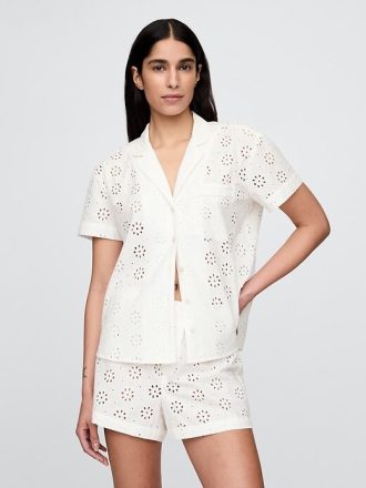 Camisa de pijama de popelina con ojales