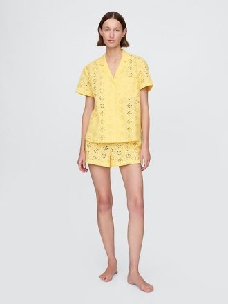 Camisa de pijama de popelina con ojales