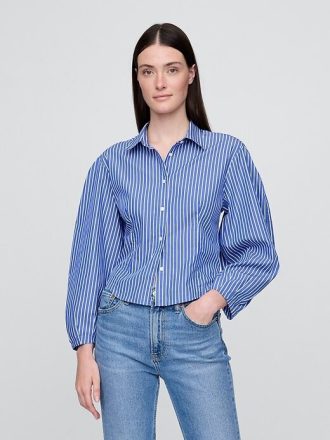 Camisa de popelina de algodón orgánico con mangas abullonadas