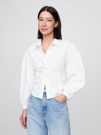 Camisa de popelina de algodón orgánico con mangas abullonadas