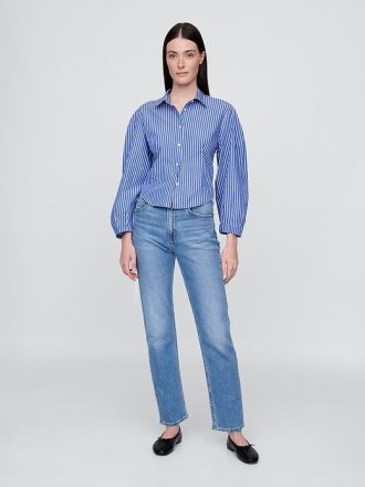 Camisa de popelina de algodón orgánico con mangas abullonadas