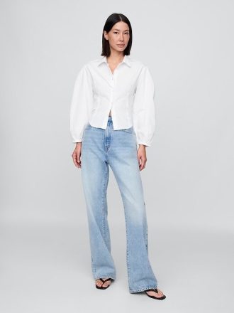 Camisa de popelina de algodón orgánico con mangas abullonadas