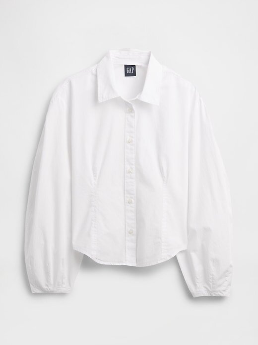 Camisa de popelina de algodón orgánico con mangas abullonadas Camisa de popelina de algodón orgánico con mangas abullonadas