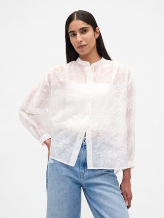 Camisa floral de gasa transparente