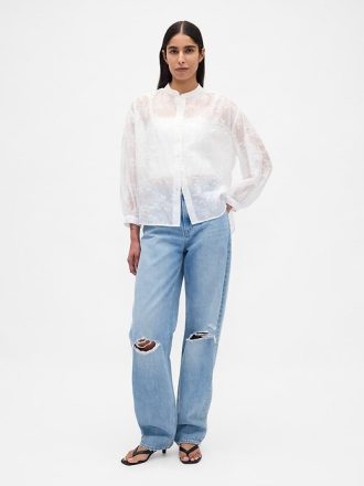 Camisa floral de gasa transparente