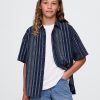 Camisa relajada de rayas índigo para niños Camisa relajada de rayas índigo para niños