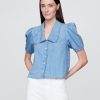 Camisa vaquera con cuello y mangas abullonadas Camisa vaquera con cuello y mangas abullonadas