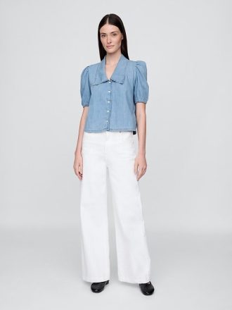 Camisa vaquera con cuello y mangas abullonadas