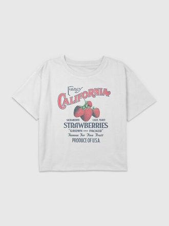 Camiseta corta cuadrada con gráfico de fresas de California para niños