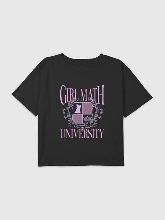 Camiseta corta cuadrada con gráfico de la Universidad de Matemáticas para niñas