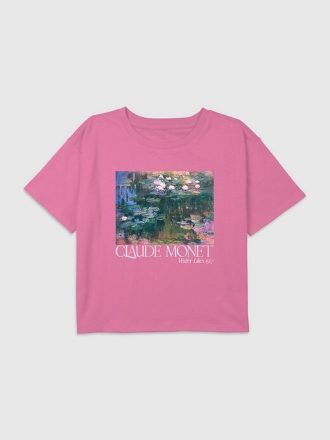 Camiseta corta cuadrada con gráfico de pintura de jardín de Monet para niños