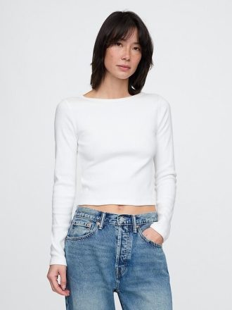 Camiseta corta de cuello barco con canalé grueso