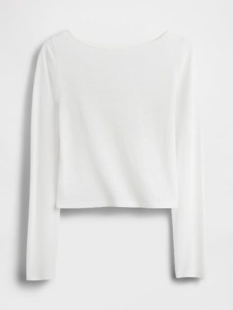 Camiseta corta de cuello barco en mezcla de lino