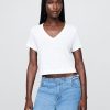 Camiseta corta de mezcla de lino con cuello en V