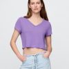 Camiseta corta de mezcla de lino con cuello en V