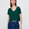 Camiseta corta de mezcla de lino con cuello en V