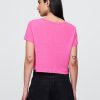 Camiseta corta de mezcla de lino con cuello en V