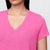 Camiseta corta de mezcla de lino con cuello en V