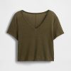 Camiseta corta de mezcla de lino con cuello en V