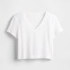 Camiseta corta de mezcla de lino con cuello en V