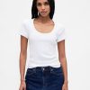 Camiseta corta moderna con cuello redondo y canalé