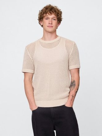Camiseta de cuello redondo de malla de crochet