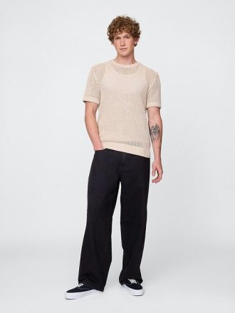 Camiseta de cuello redondo de malla de crochet